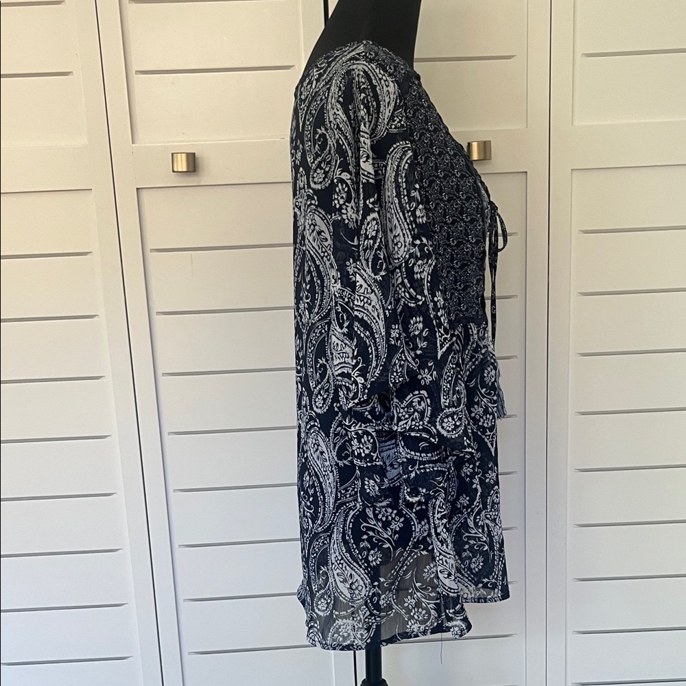 Knox Rose Navy Blue and White Paisley Peasant Boho Tunic Sz M - Picture 8 of 12